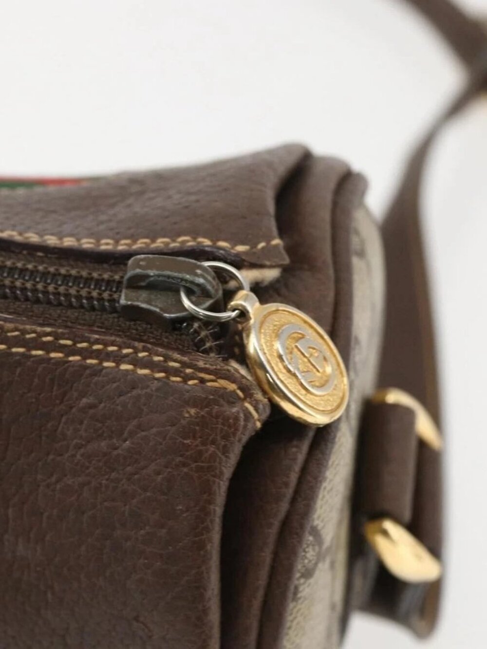 GUCCI GG Supreme Web Sherry Line Shoulder Bag PVC Beige Gold Auth 160559 - Picture 10 of 16